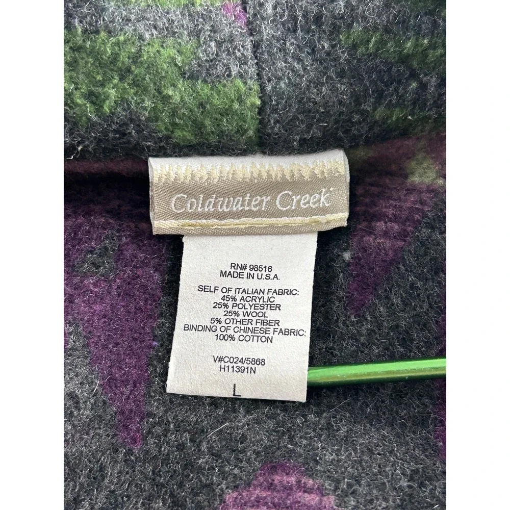 Coldwater Creek Southwestern Wool Blend Toggle Jacket Purple Green Geometric L